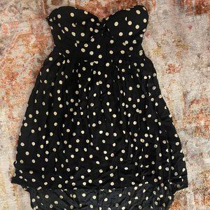 Strapless Polka Dot Black & Cream High Low Sweetheart Neckline Dress